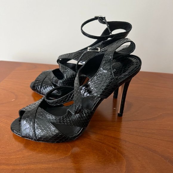 Michael Kors Black Snakeskin Open Toe Heel Pumps - Never Worn Size EU 36 1/2 - Picture 2 of 7